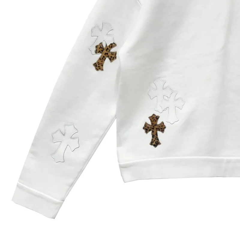 Chrome Hearts White & Leopard Cross Patch Crewneck Sweatshirt