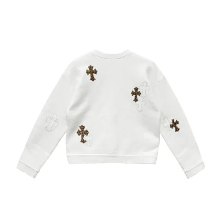 Chrome Hearts White & Leopard Cross Patch Crewneck Sweatshirt