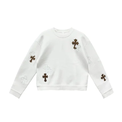 Chrome Hearts White & Leopard Cross Patch Crewneck Sweatshirt